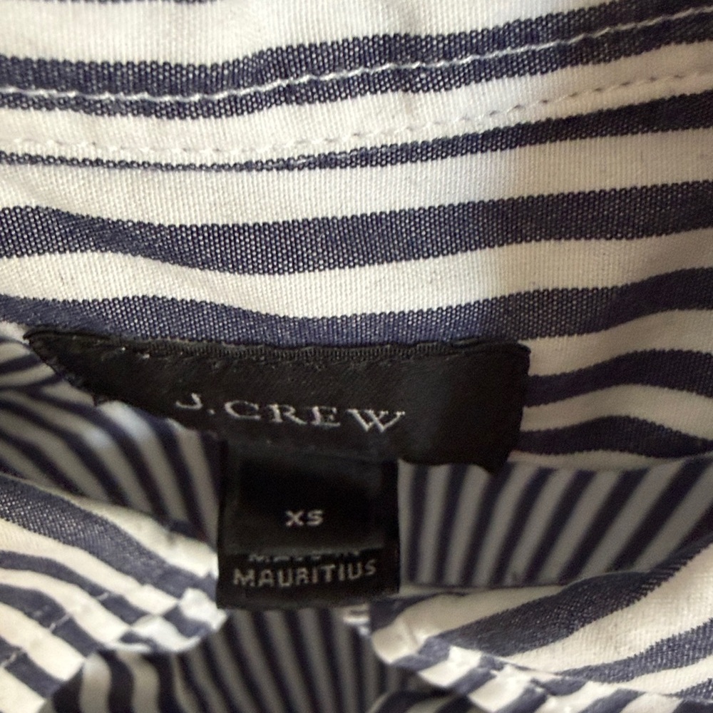 J. Crew Navy and White Vertical Stripe Button-Down Shirt XS Slim - Picture 3 of 4